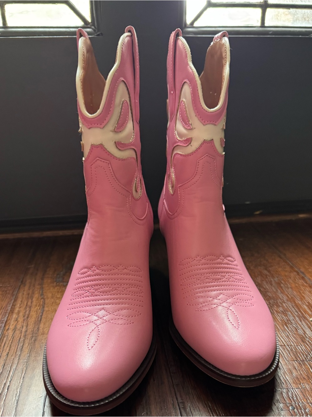 Women's Pink Western Cowboy Boots - Leather Fashion Boots - Picture 6 of 8